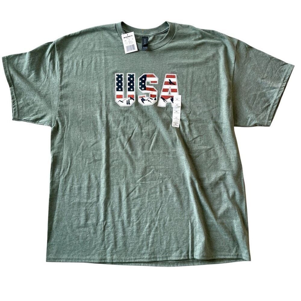 NWT Gildan XXL Men Women Unisex USA Olive green White Red Blue Cotton M T-Shirt